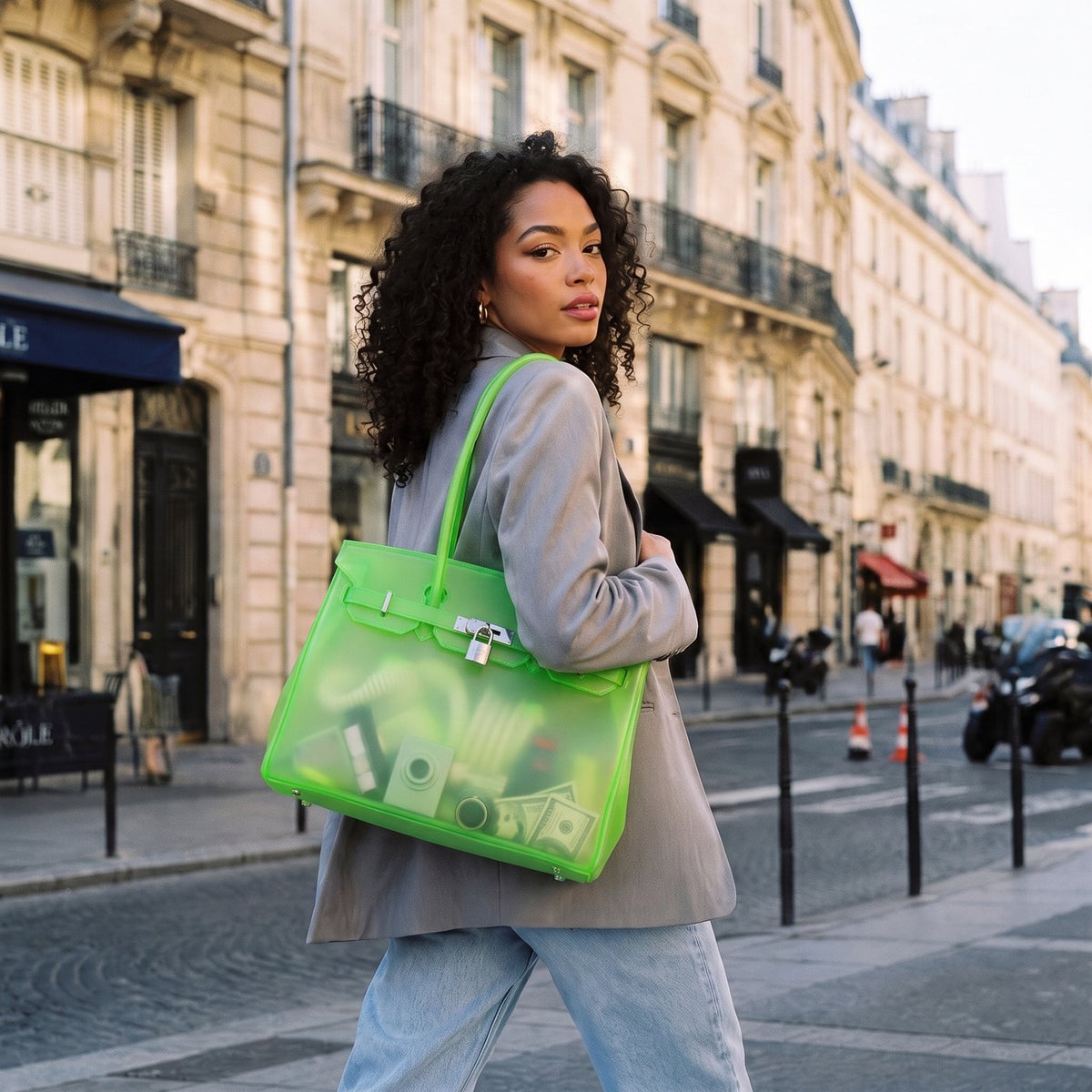 The Frost Bag - Neon Green worn
